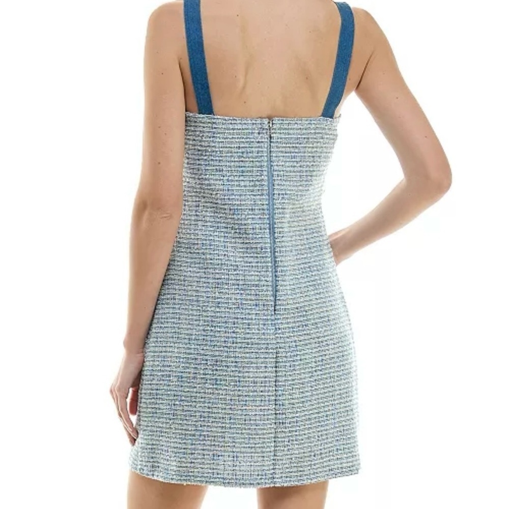 NWT City Vibe Y2K Inspired Blue Tweed Sequin Wool Blend Square Neck Dress Sz 5 - Picture 14 of 15